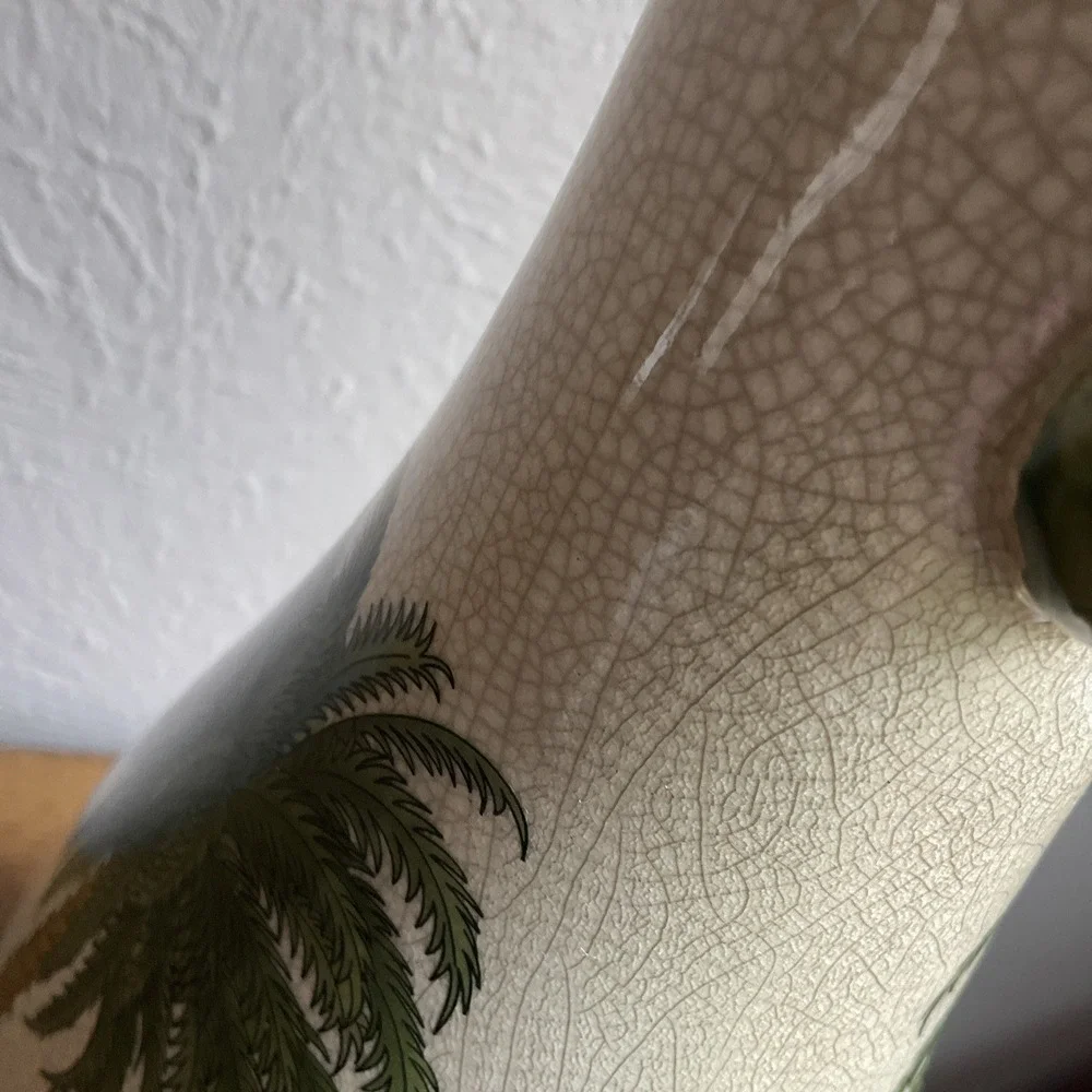 Tropical Palm Tree Coastal Vtg 2001 Ceramic Pitcher Vase 14.5